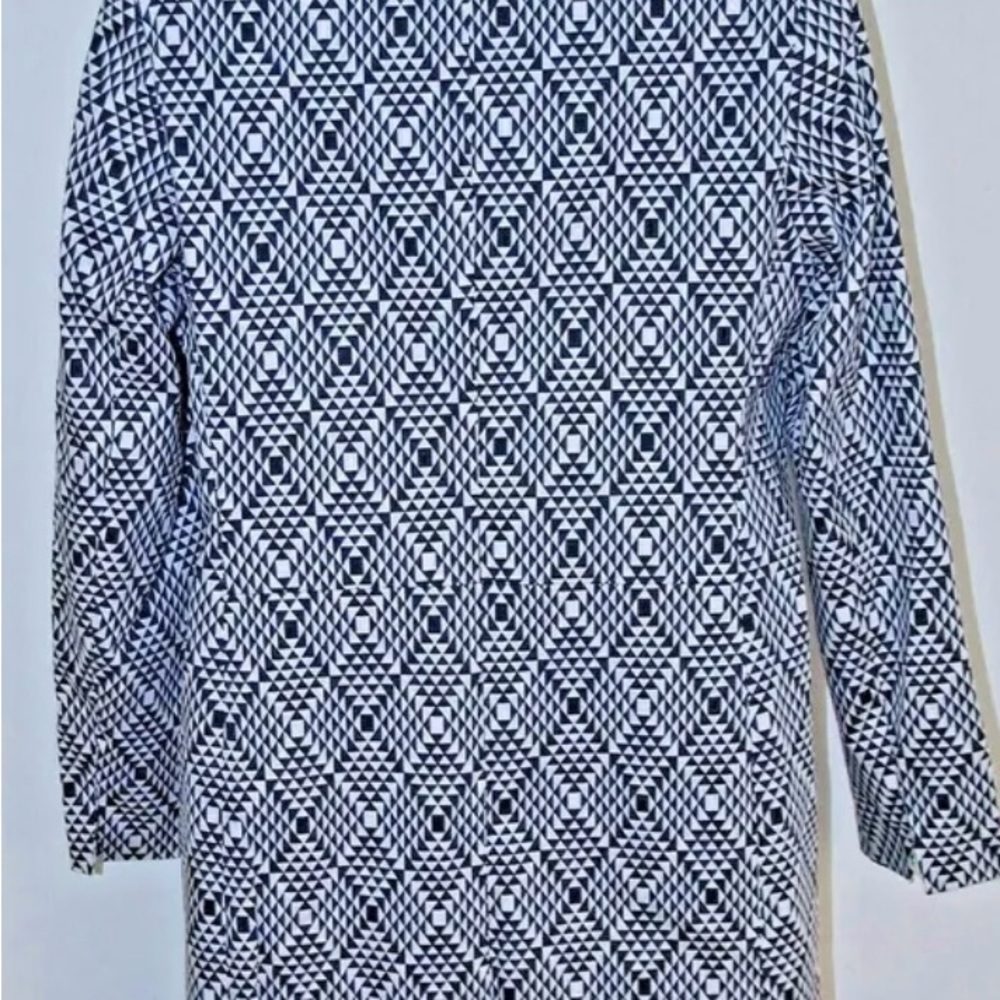 Women's Lightweight Coat SZ 6 Black White Geometric Fully Lined Jacket/coat - Picture 6 of 8